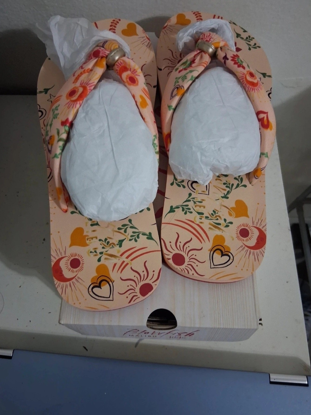 Floral Peach Platform Flip-Flop Sandals - Women's